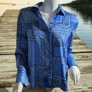 Rachel Zoe  stretch paisley bandana kerchief print long sleeve blouse S
